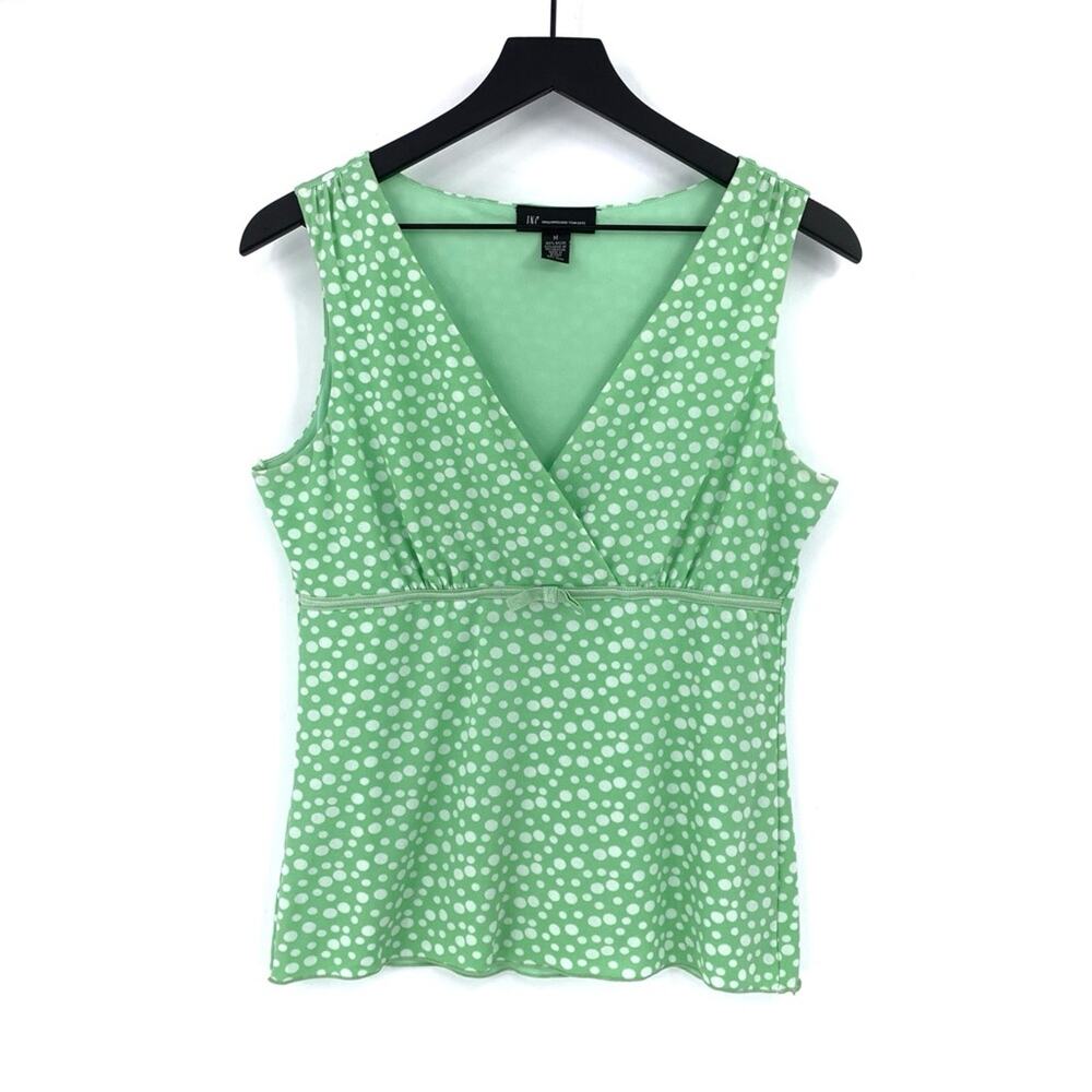 INC International Concepts Y2K Sleeveless Blouse Green White Polka Dot M